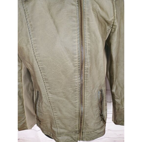 Sebby Collection Olive Faux‎ Leather Moto Biker Jacket Medium - Picture 7 of 12